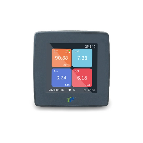 وحدة تحكم جودة المياه الشاملة على الإنترنت مع شاشة تعمل باللمس عالية الدقة ، IP65 ، دعم متعدد المستشعرات للأس الهيدروجيني ، DO ، التعكر ، الموصلية